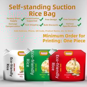 Rizs csomagoló tasak – vastagított műanyagból, kifolyócsővel, önállóan álló és zárható, élelmiszer-csomagolás – Hongbang Packaging, Kína
