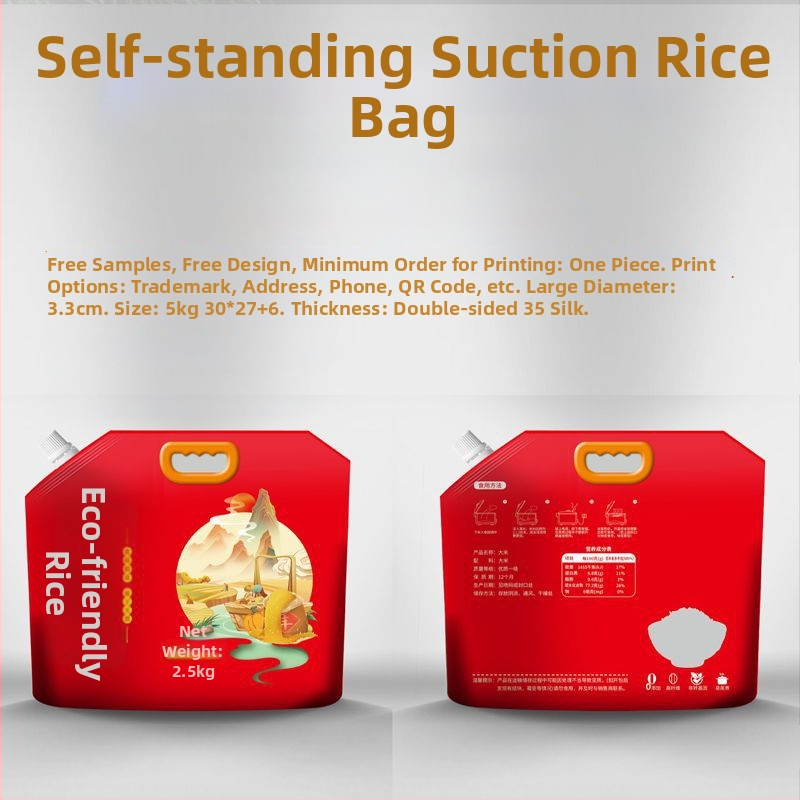 Rizs csomagoló tasak – vastagított műanyagból, kifolyócsővel, önállóan álló és zárható, élelmiszer-csomagolás – Hongbang Packaging, Kína
