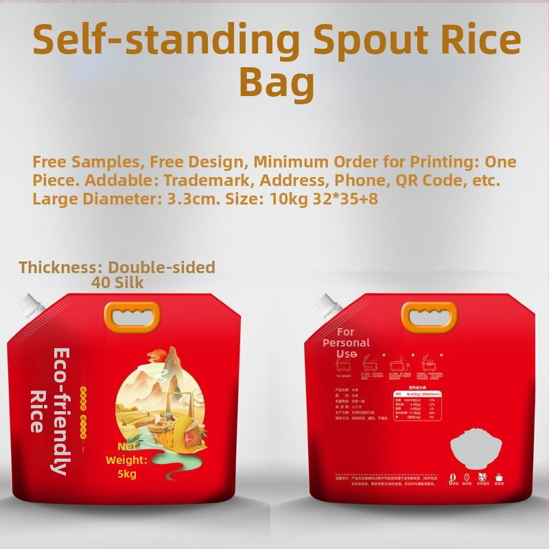 Rizs csomagoló tasak – vastagított műanyagból, kifolyócsővel, önállóan álló és zárható, élelmiszer-csomagolás – Hongbang Packaging, Kína