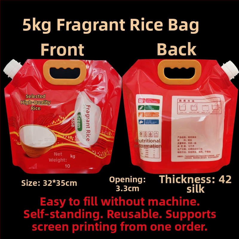 Rizs csomagoló tasak – vastagított műanyagból, kifolyócsővel, önállóan álló és zárható, élelmiszer-csomagolás – Hongbang Packaging, Kína