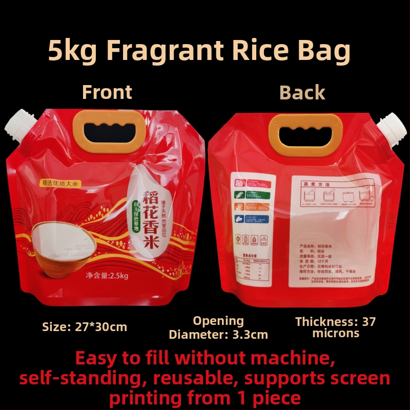 Rizs csomagoló tasak – vastagított műanyagból, kifolyócsővel, önállóan álló és zárható, élelmiszer-csomagolás – Hongbang Packaging, Kína