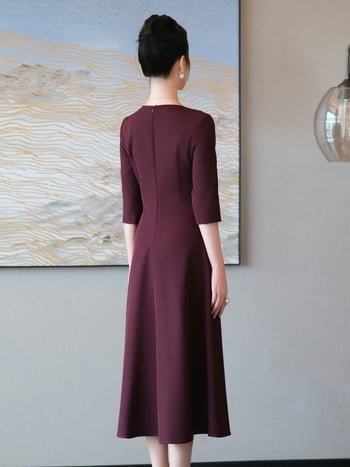 Haljina za tastu za svadbeni banket, jesen 2025, Micro-elastic Worsted Fine Twill tkanina, Poliester >95%, Spandex <30%, srednja duljina