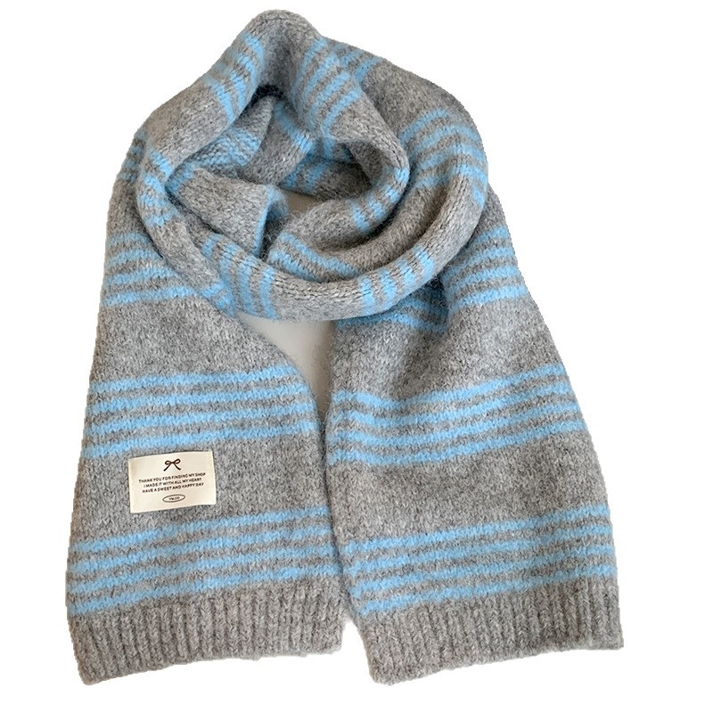 Женски корейски стил плетен шал за жени, полиестер (>96%), плоско тъкане, топлина за зима 2025