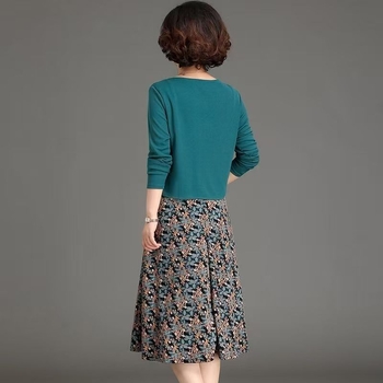 Midi haljina s dugim rukavima, poliester, okrugli izrez, A-linijski kroj, lažni dvodijelni set