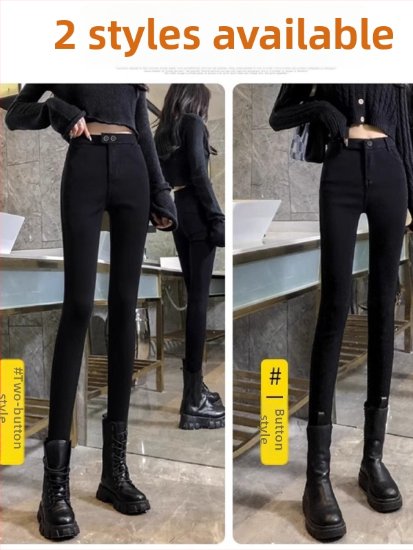 Дамски дънки с висока талия, тесен силует, къси крачоли, еластична долна част (Материя: корейски памук; Вискоза 70–80%; Нейлон <30%)