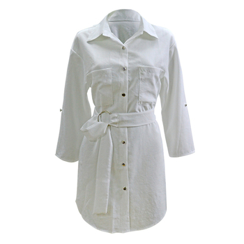 Haljina-bluza s vezicama, neravni rub, poliester s elastanom, dugi rukavi, ovratnik s reverom, podesivi pojas