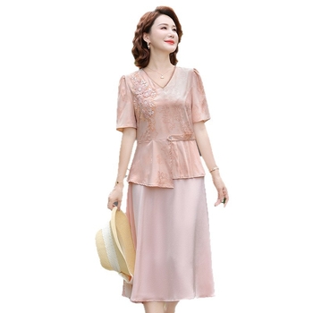 Rövid ujjú ruha, virágmintás, hasi fedő és karcsúsító hatás, közepes hosszúságú, poliészter 95%+