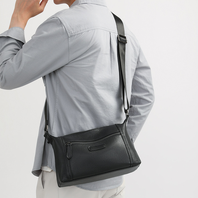 Férfi válltáska valódi bőrből — városi minimalista stílus, első réteg marhabőrből, poliészter bélés, márka Gorchis