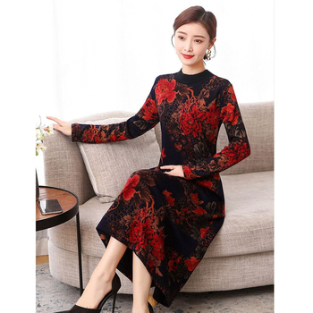 Hosszú virágmintás ruha, poliészter anyag, poliészter tartalom 90–95%, japán-koreai casual stílus, nyomtatás