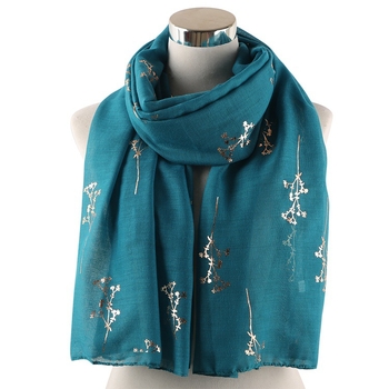 Női sál aranyozott ág mintával — poliészter; sima szövés; nyomtatás; dekoráció; geometriai mintázat