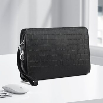 Muška clutch torba od prave kože, zaštita od krađe, gradski stil, jednostavan uzorak, podstava od poliestera, Boliao