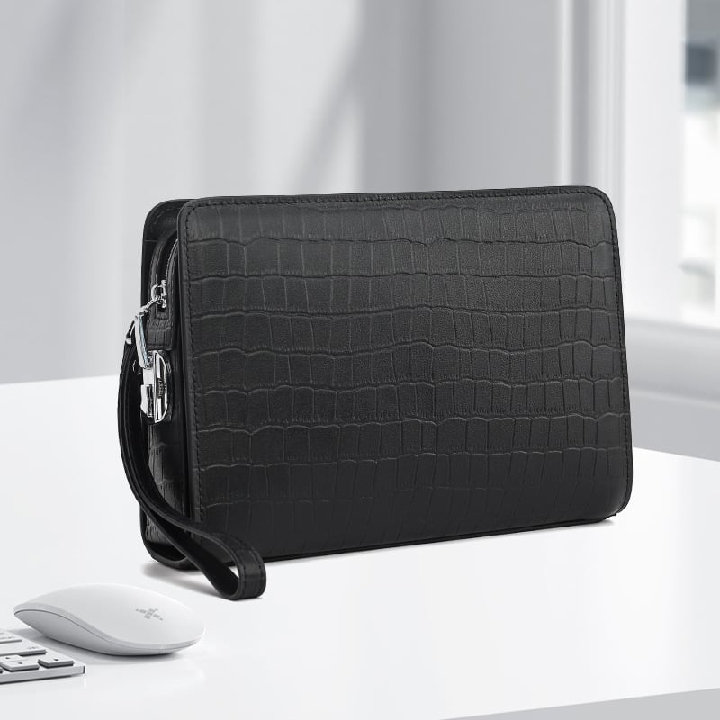Muška clutch torba od prave kože, zaštita od krađe, gradski stil, jednostavan uzorak, podstava od poliestera, Boliao