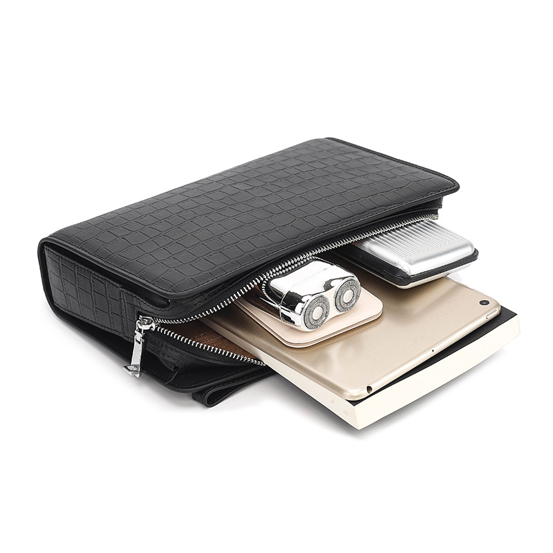 Muška clutch torba od prave kože, zaštita od krađe, gradski stil, jednostavan uzorak, podstava od poliestera, Boliao