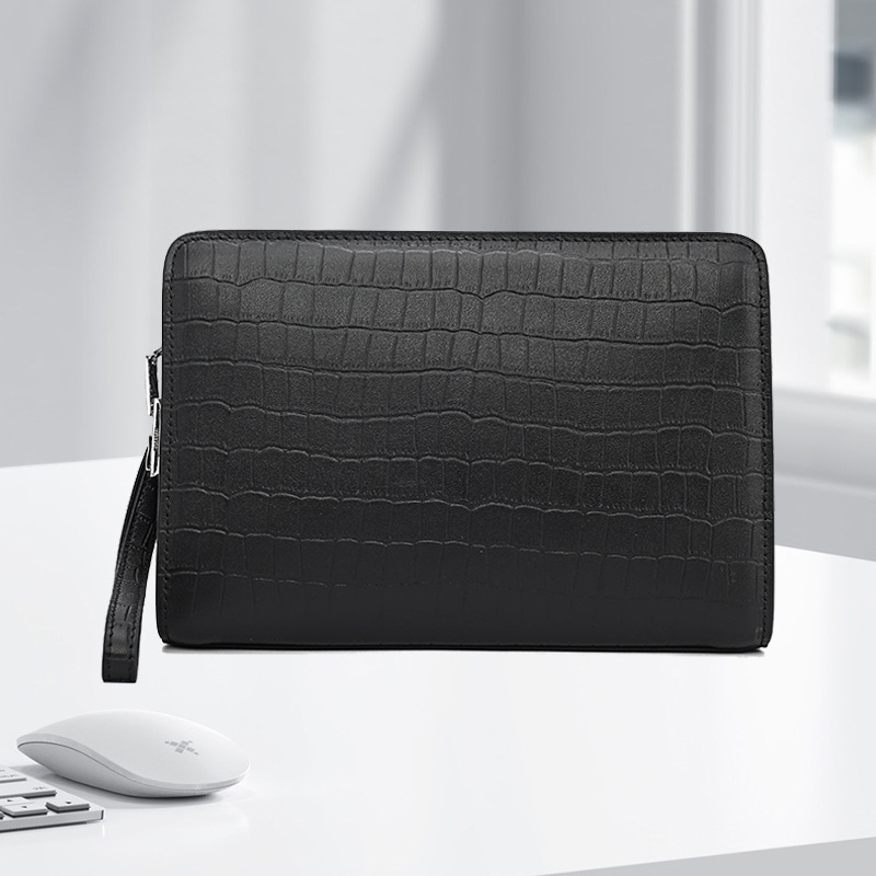 Muška clutch torba od prave kože, zaštita od krađe, gradski stil, jednostavan uzorak, podstava od poliestera, Boliao