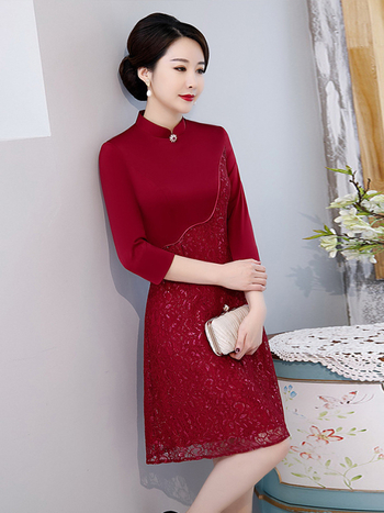 Kínai stílusú csipkés ruha, patchwork csipkével, midi hosszú, 70–80% poliészter és legfeljebb 30% gyapot, tavasz 2023