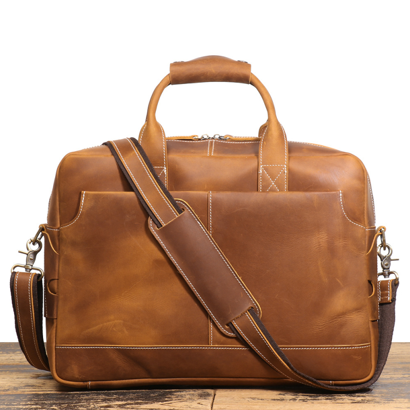 Üzleti táska valódi bőrből – első réteg tehénbőrből, bélés poliészter-pamut, bővítési funkció, ideális üzleti utazásokhoz