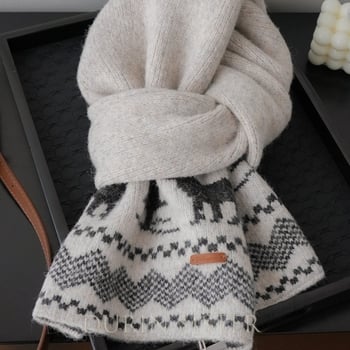 Шал от вълнен бленд с жакардов модел Fair Isle, плетен по warp техника, зимен топъл аксесоар