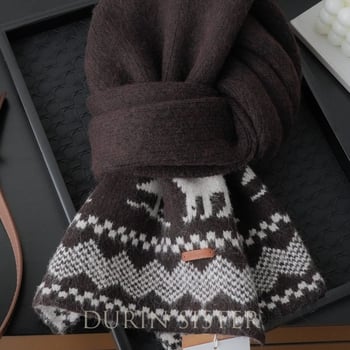 Шал от вълнен бленд с жакардов модел Fair Isle, плетен по warp техника, зимен топъл аксесоар