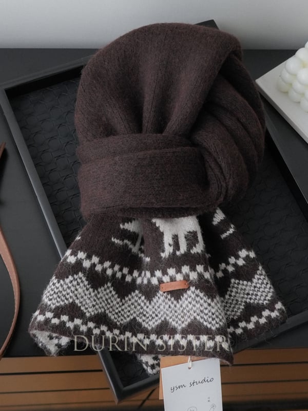 Шал от вълнен бленд с жакардов модел Fair Isle, плетен по warp техника, зимен топъл аксесоар