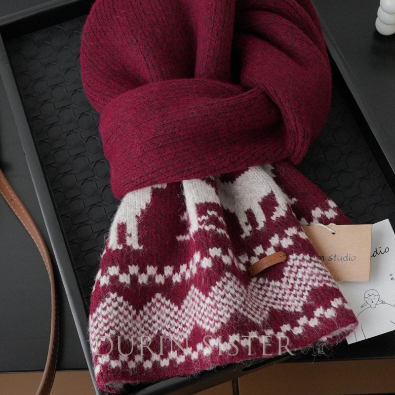 Шал от вълнен бленд с жакардов модел Fair Isle, плетен по warp техника, зимен топъл аксесоар