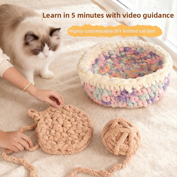 Κυκλικό γατόσπιτο από μαλλί, ημι-κλειστό, αναπνεόμενο, για εσωτερική χρήση, κατάλληλο για γάτες και σκύλους