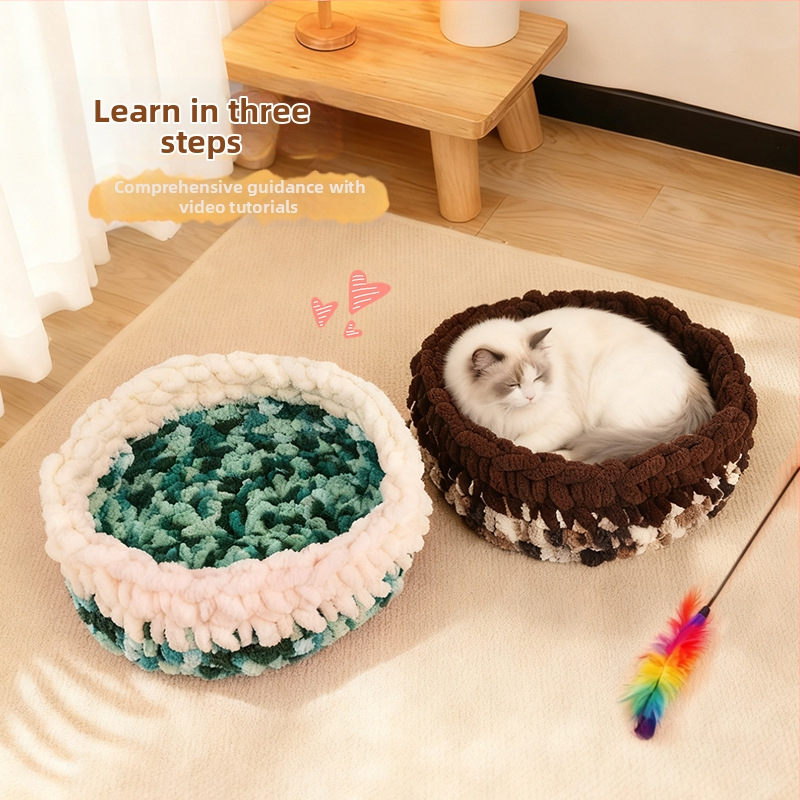 Κυκλικό γατόσπιτο από μαλλί, ημι-κλειστό, αναπνεόμενο, για εσωτερική χρήση, κατάλληλο για γάτες και σκύλους