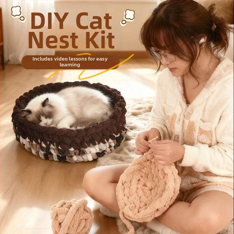 Okrúhle semi-uzavreté zvieracie hniezdo z vlny, vnútorné použitie, priedušné, vhodné pre mačky a psy