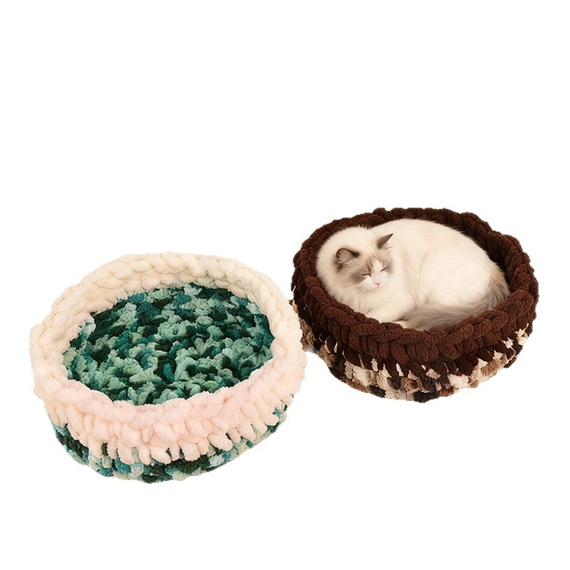 Κυκλικό γατόσπιτο από μαλλί, ημι-κλειστό, αναπνεόμενο, για εσωτερική χρήση, κατάλληλο για γάτες και σκύλους