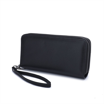 Férfi pénztárca valódi bőrből, felső réteg marhabőrből, bi-fold dizájn, nagy kapacitás, dupla cipzár