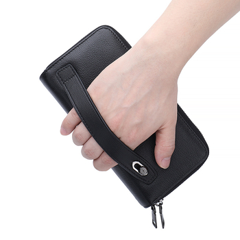 Férfi pénztárca valódi bőrből, felső réteg marhabőrből, bi-fold dizájn, nagy kapacitás, dupla cipzár