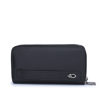 Férfi pénztárca valódi bőrből, felső réteg marhabőrből, bi-fold dizájn, nagy kapacitás, dupla cipzár