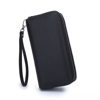 Férfi pénztárca valódi bőrből, felső réteg marhabőrből, bi-fold dizájn, nagy kapacitás, dupla cipzár