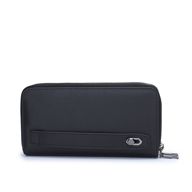 Férfi pénztárca valódi bőrből, felső réteg marhabőrből, bi-fold dizájn, nagy kapacitás, dupla cipzár