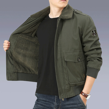 Férfi pamut bélelt kabát fleece béléssel, lazán szabott, cipzáras zárás, téli viselet