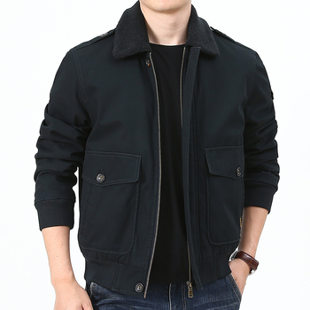 Férfi pamut bélelt kabát fleece béléssel, lazán szabott, cipzáras zárás, téli viselet