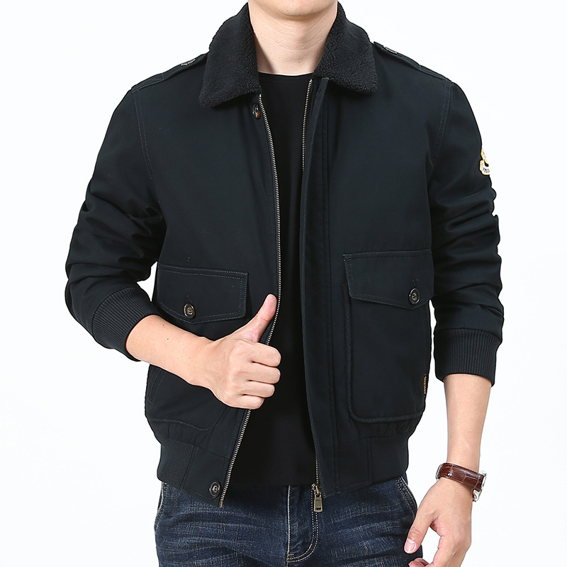 Férfi pamut bélelt kabát fleece béléssel, lazán szabott, cipzáras zárás, téli viselet