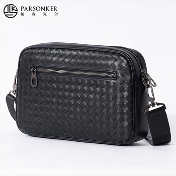 Muška crossbody torba od kože prvog sloja, tkanata tekstura, ulični stil, ultralagana, otporna na habanje, podstava od najlona