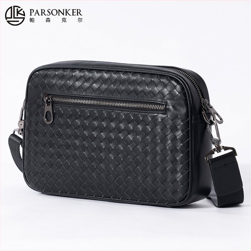 Muška crossbody torba od kože prvog sloja, tkanata tekstura, ulični stil, ultralagana, otporna na habanje, podstava od najlona