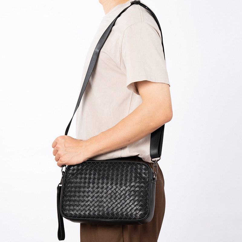 Muška crossbody torba od kože prvog sloja, tkanata tekstura, ulični stil, ultralagana, otporna na habanje, podstava od najlona