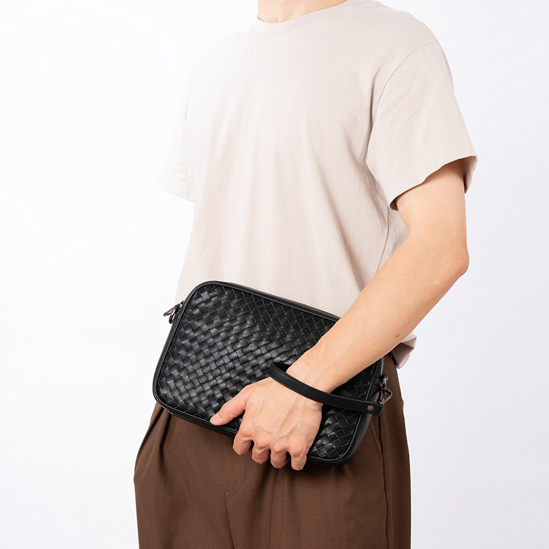 Muška crossbody torba od kože prvog sloja, tkanata tekstura, ulični stil, ultralagana, otporna na habanje, podstava od najlona