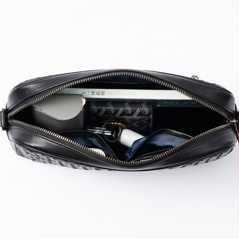 Muška crossbody torba od kože prvog sloja, tkanata tekstura, ulični stil, ultralagana, otporna na habanje, podstava od najlona
