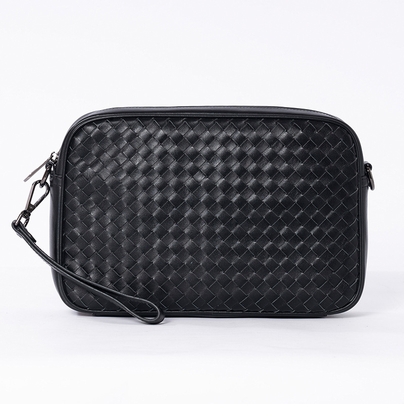 Muška crossbody torba od kože prvog sloja, tkanata tekstura, ulični stil, ultralagana, otporna na habanje, podstava od najlona