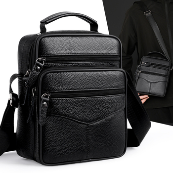 Muška crossbody torba od prvog sloja kože, vertikalni dizajn (koža prvog sloja; vodootporna; ultra lagana; otporna na habanje)