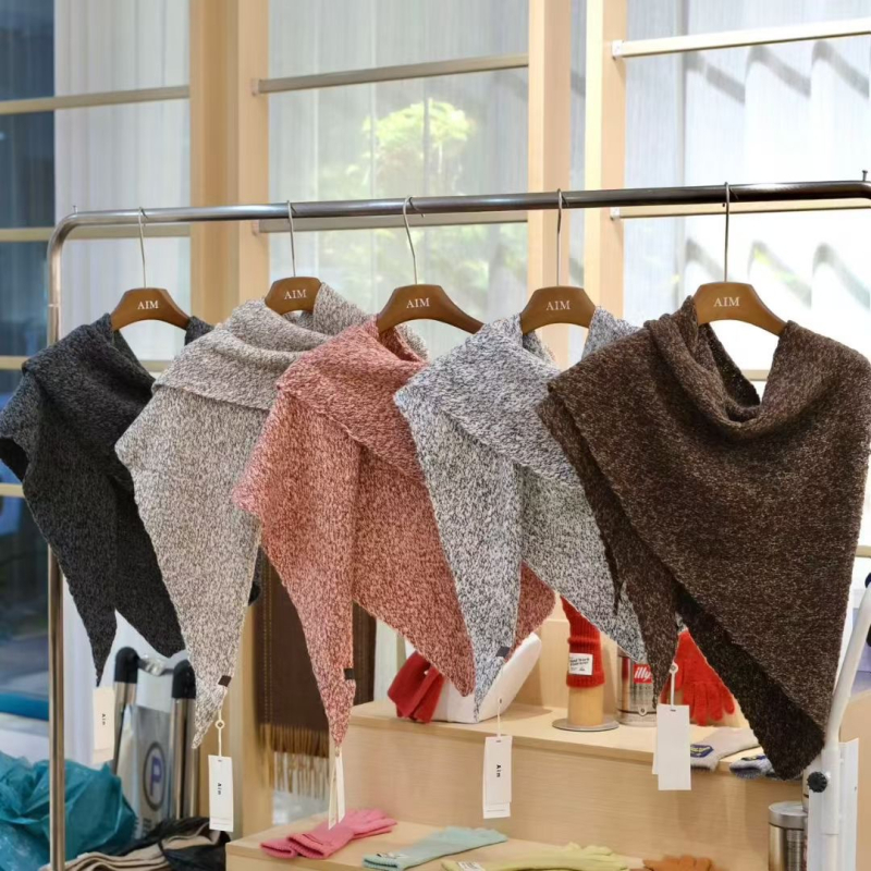 SYWC Шал от вълнена смес, триъгълен дизайн, warp knitting, зимна топлина