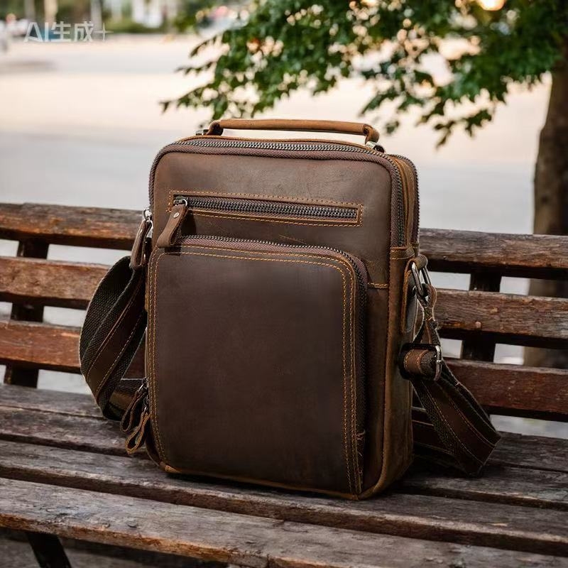 Muška kožna messenger torba - prva sloj goveđe kože, otporna na habanje, podstava od poliestera i pamuka