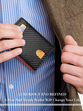 Muški novčanik s 14 RFID kartica, dvostruki preklop, uzorak karbonskih vlakana, velika kapaciteta, PU koža, zaštita od krađe