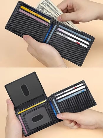 Muški novčanik s 14 RFID kartica, dvostruki preklop, uzorak karbonskih vlakana, velika kapaciteta, PU koža, zaštita od krađe