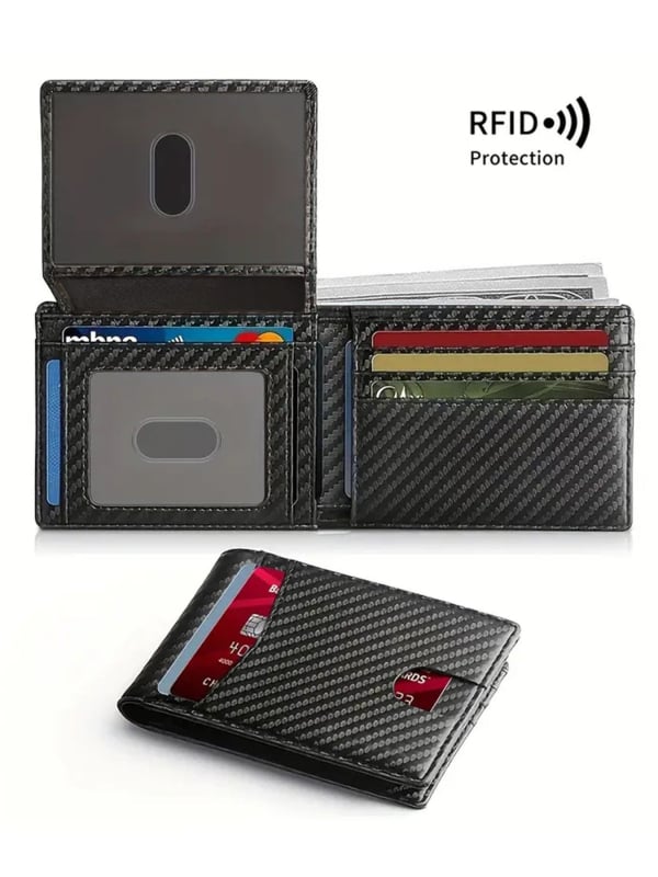 Muški novčanik s 14 RFID kartica, dvostruki preklop, uzorak karbonskih vlakana, velika kapaciteta, PU koža, zaštita od krađe