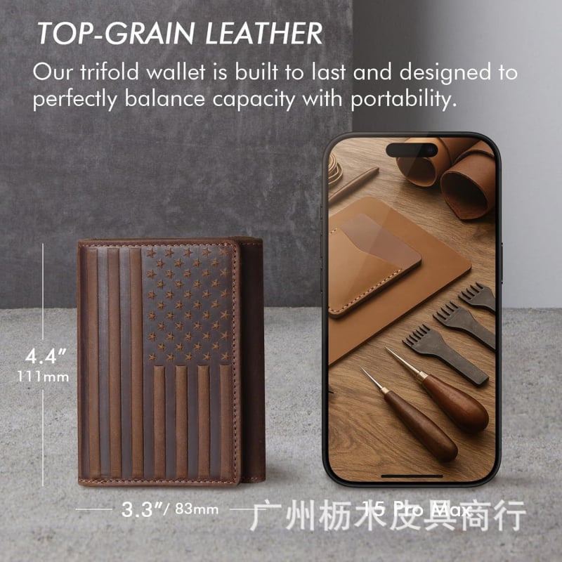 Háromrekeszes bőrtárca RFID lopás elleni védelemmel, bővíthető, felső minőségű bőr, anti-mágneses bélés