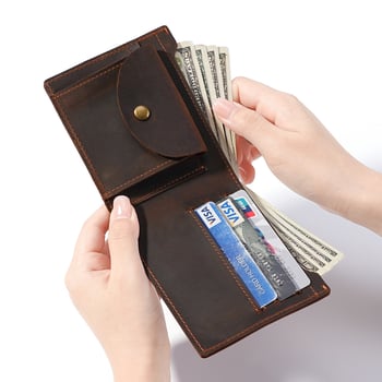 Férfi valódi bőr horizontális pénztárca, első réteg marhabőrből, aprópénztárca, ultra könnyű, vízálló, kibővíthető kapacitás, 2025 téli kiadás